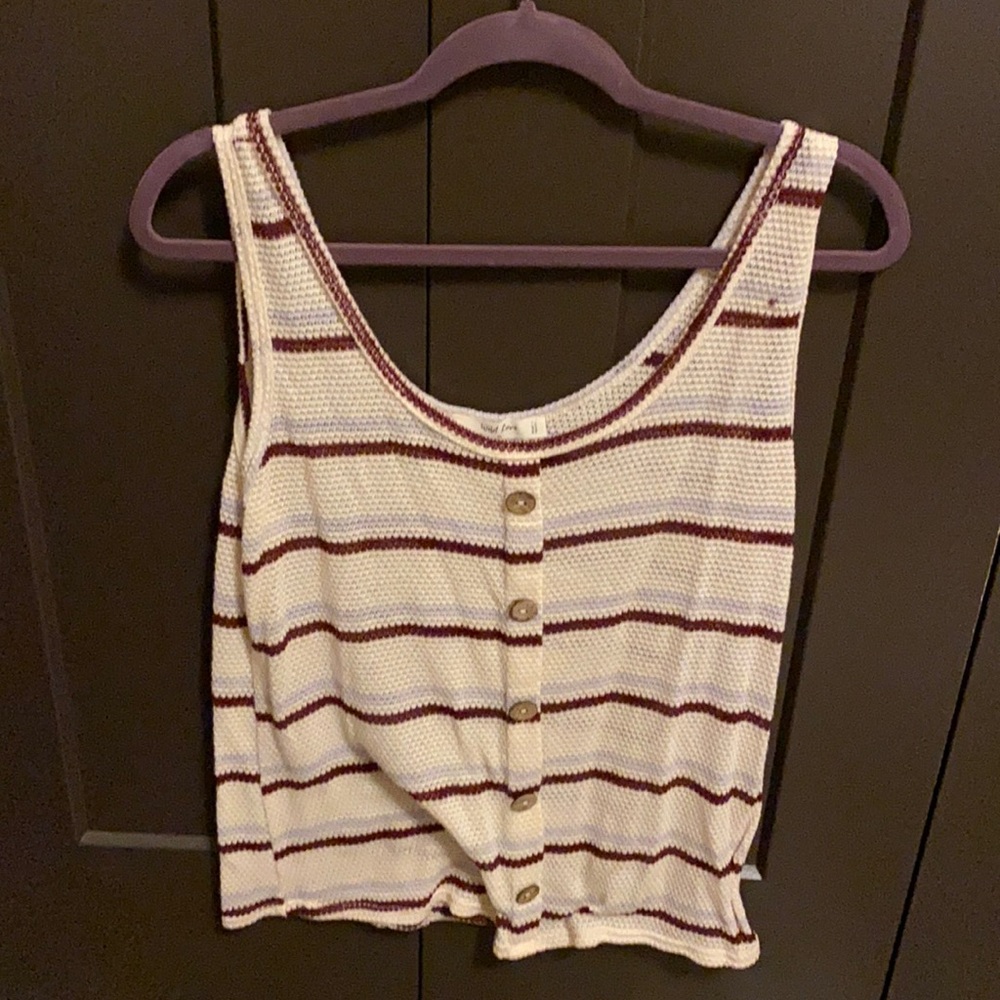 Waffle knit striped tank top with accent buttons